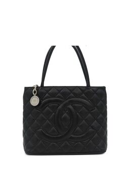Chanel Reissue Tote Bag Quilted CC Logo Black Silver Caviar Leather